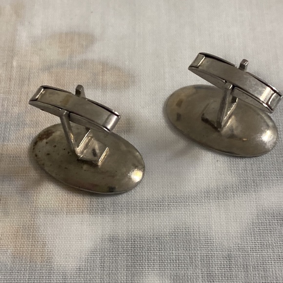 Abalone Shell Silver Tone Vintage Cuff Links - Picture 2 of 3